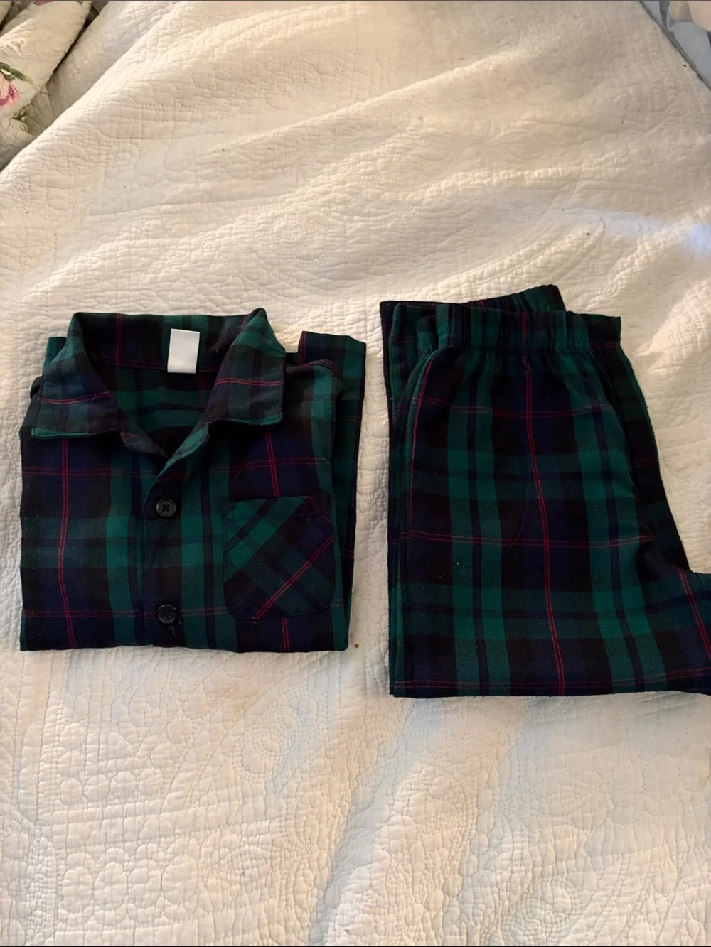 Old Navy Green and Black Plaid Kids Pajama Set